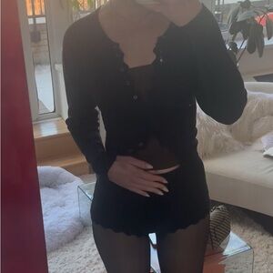 Helsa No Tags Black Button-Up Long Sleeve Set SHORTS + CARDIGAN